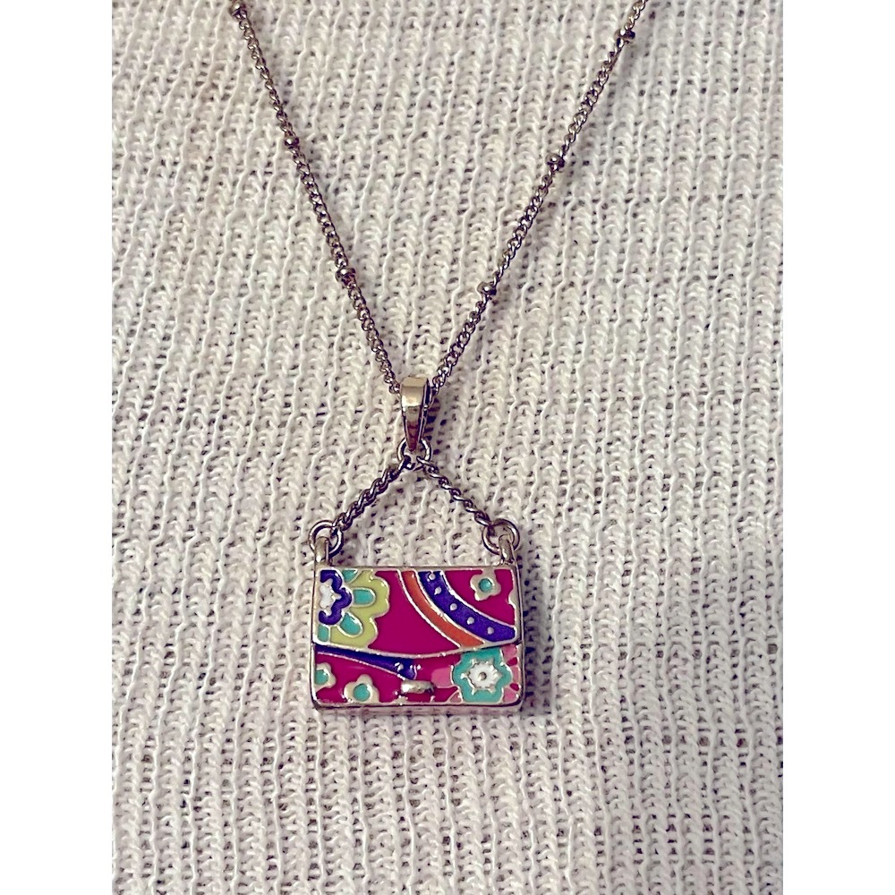 NWT Vera Bradley Goldtone PINK SWIRL Handbag Charm Chain Necklace - Picture 4 of 7